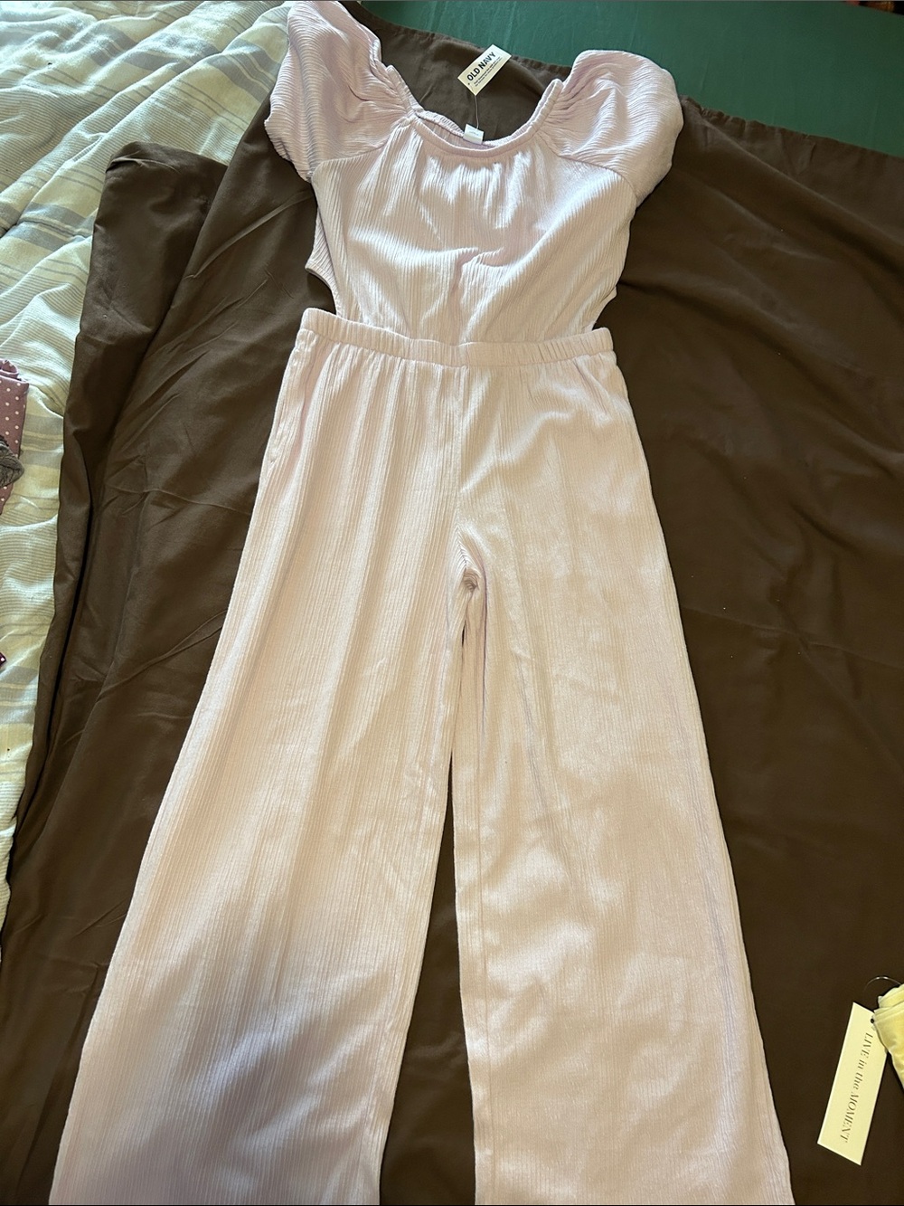 Light Purple  Ribbed Wide-Leg Jumpsuit